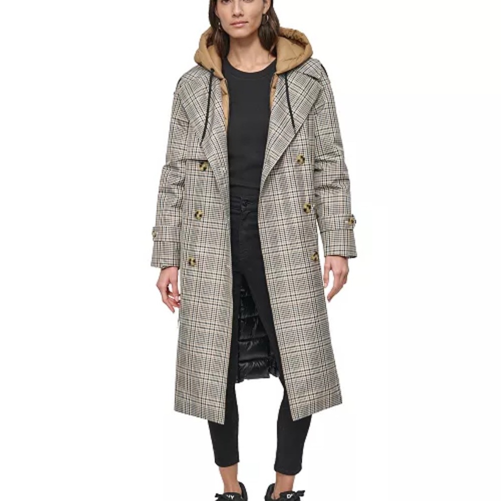 DKNY Jeans Women's Mixed-Media Puffer Trench Coat - Picture 2 of 10